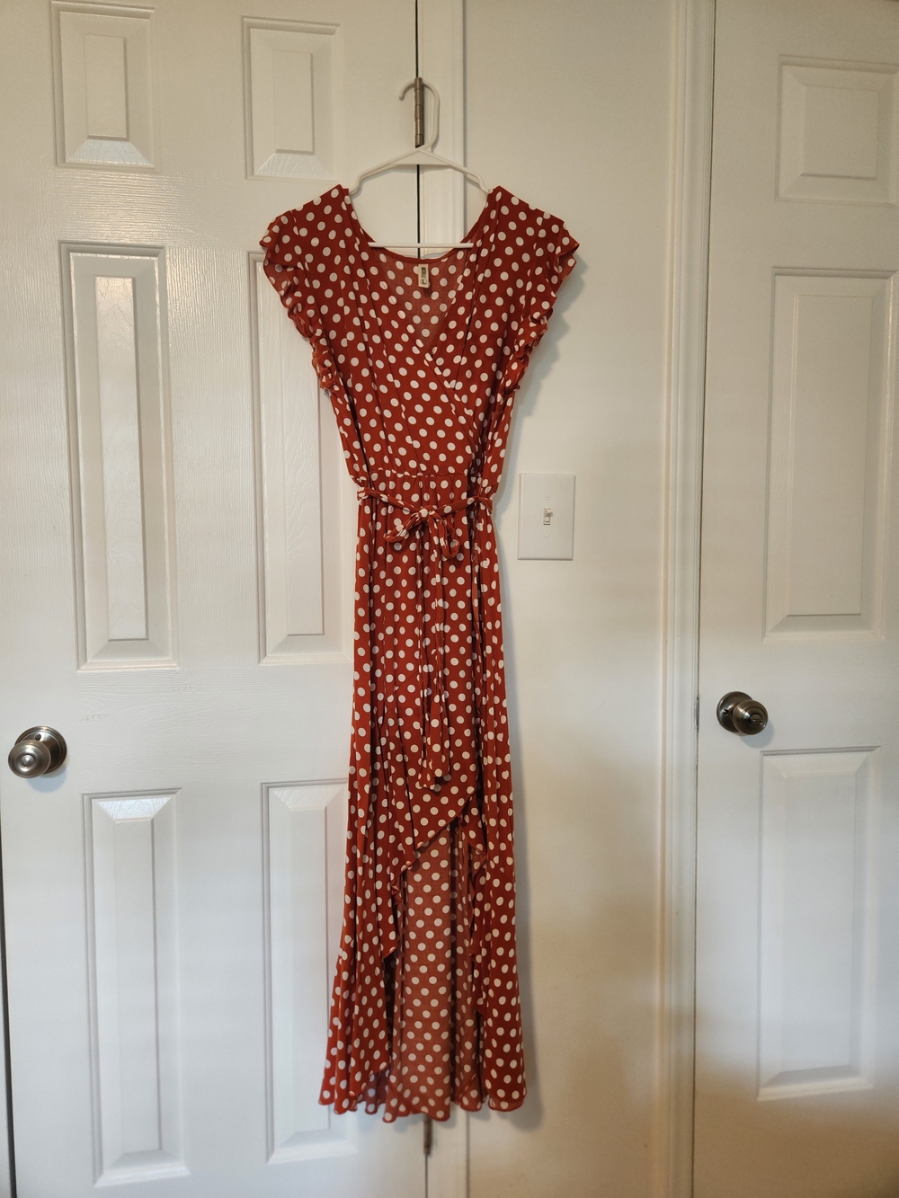 Rust Polka Dot Wrap Maxi Dress - Unbranded